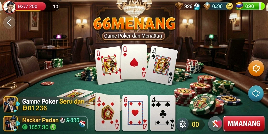 Tampilan gameplay yang menarik dari permainan Poker 66MENANG.