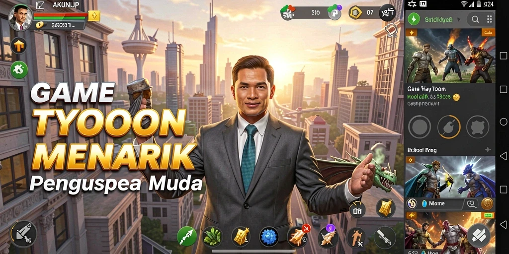 Screenshot gameplay AKUNJP dengan tampilan grafis menarik dan elemen Tycoon.