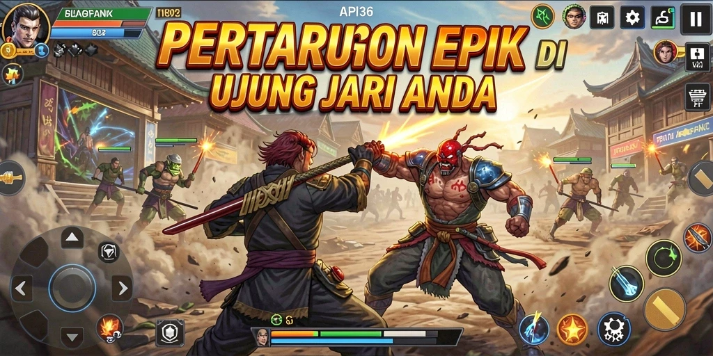 Screenshot utama dari API36 menampilkan aksi pertarungan yang seru.
