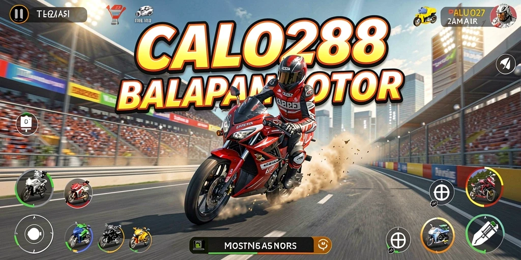 Tampilan gameplay menegangkan dalam CALO288 dengan balapan motor yang seru.