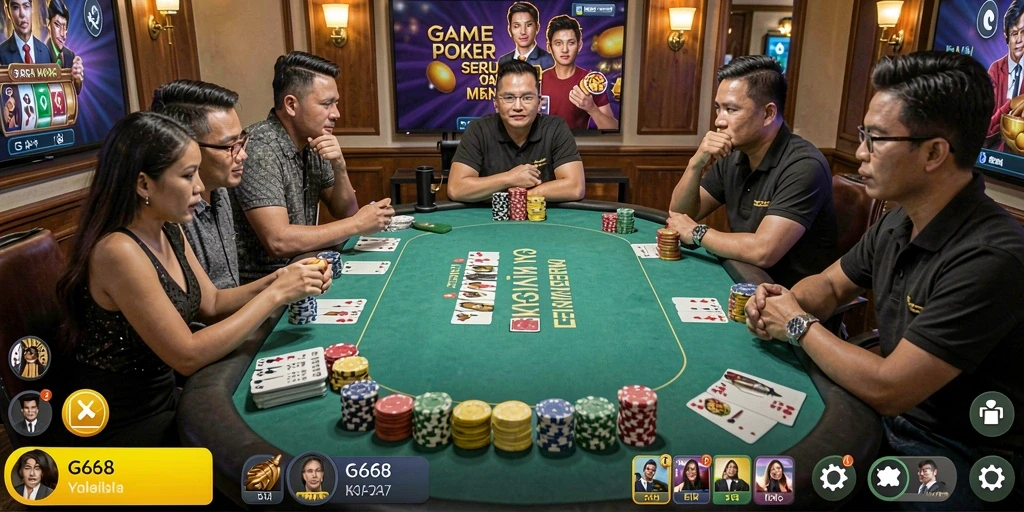 Tampilan gameplay menarik dari G668 dengan tampilan kartu poker yang jelas.