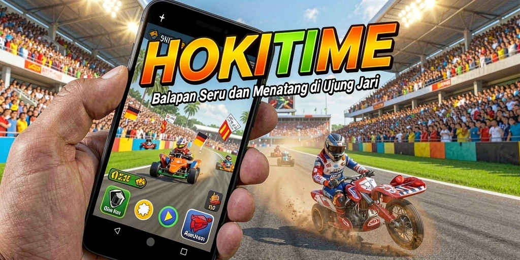 Screenshot gameplay HOKITIME menampilkan aksi balapan yang mendebarkan.