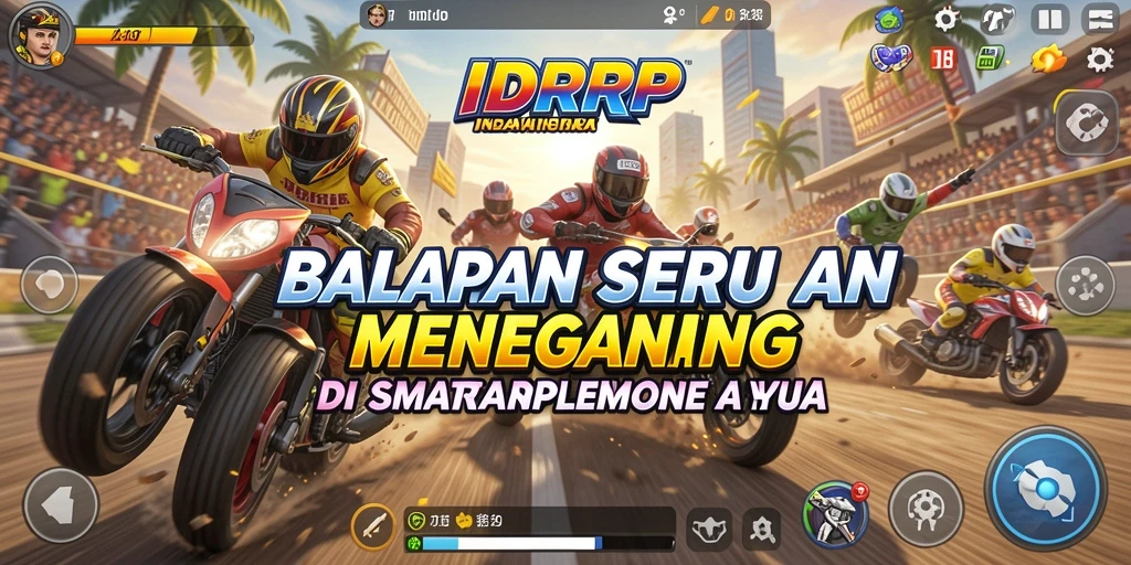 Screenshot gameplay IDRRP menampilkan mobil balap melaju kencang di lintasan menakjubkan.