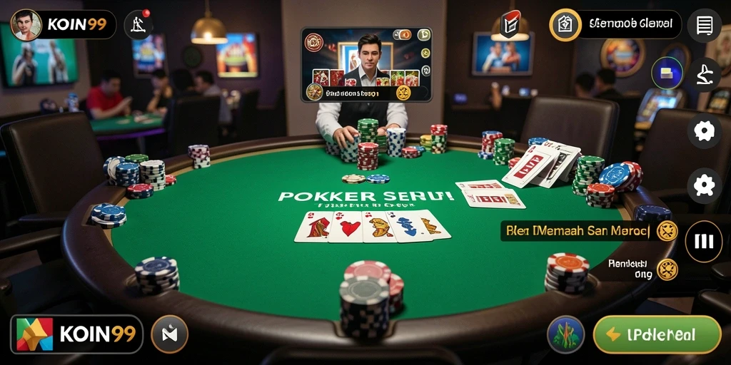Screenshot gameplay KOIN99 menampilkan suasana poker yang mendebarkan.
