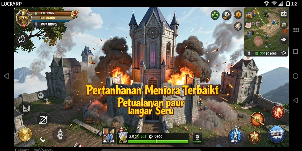 Tampilan gameplay <strong>LUCKYRP</strong> dengan strategi menara yang menantang.