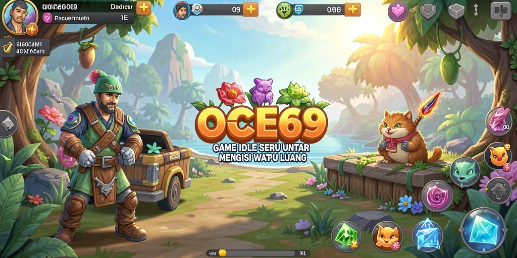 Tampilan gameplay OCE69 dengan karakter yang beraksi secara otomatis.