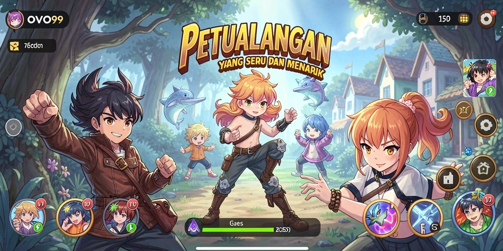 Tampilan gameplay OVO99 yang penuh aksi dan warna.