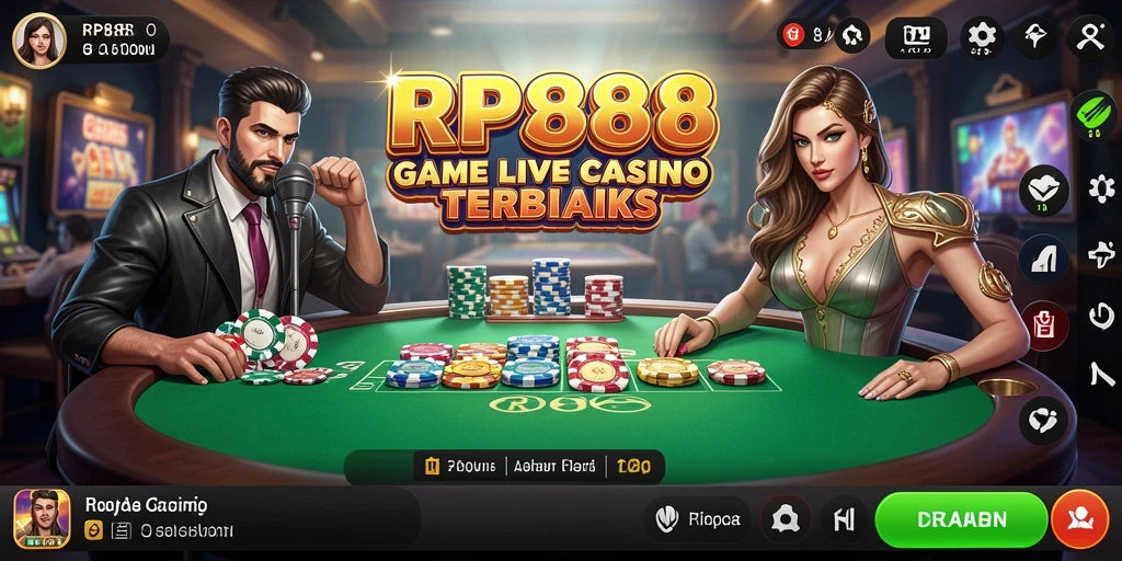 Screenshot RP888 menampilkan dealer langsung dan suasana permainan Live Casino yang menarik.