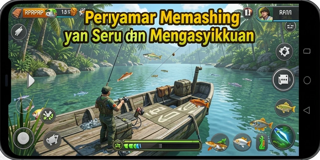 Screenshot gameplay RPRPRP menunjukkan pengalaman memancing yang menakjubkan.