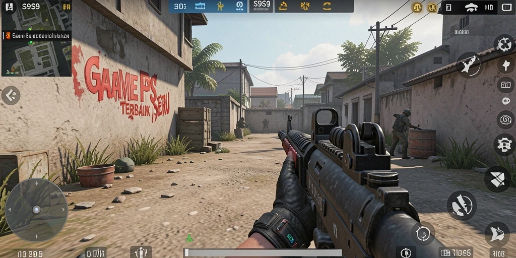 Tangkapan layar utama S9S9 menampilkan aksi permainan FPS yang mendebarkan.