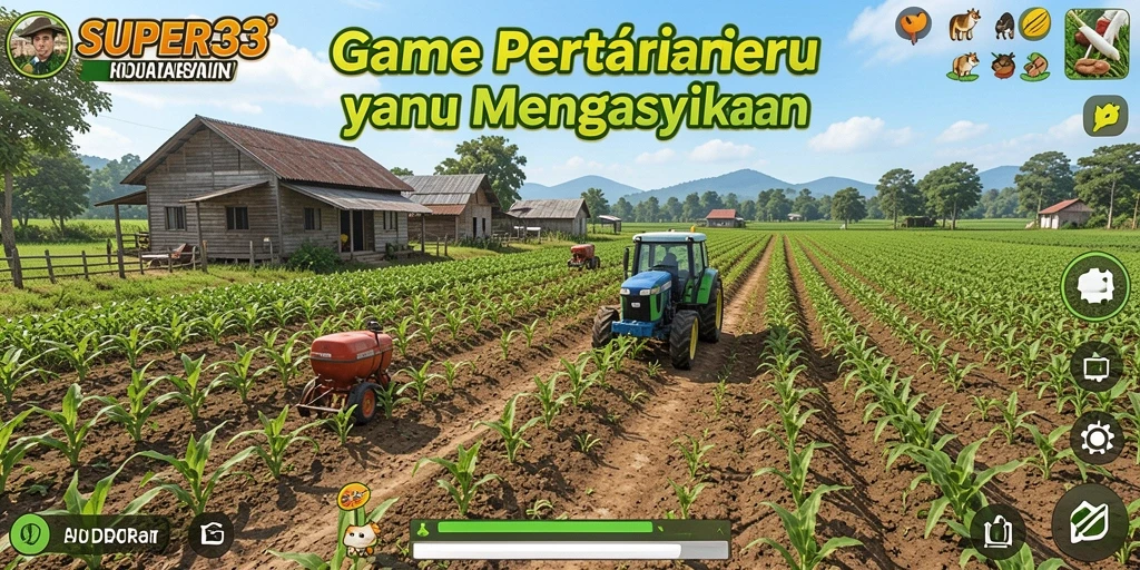 Tampilan gameplay SUPER33 yang menampilkan aktivitas bertani yang seru.