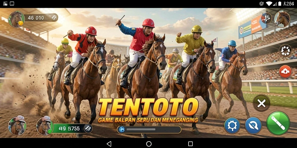 Screenshot gameplay TENTOTO menampilkan aksi balapan yang seru dan menegangkan.