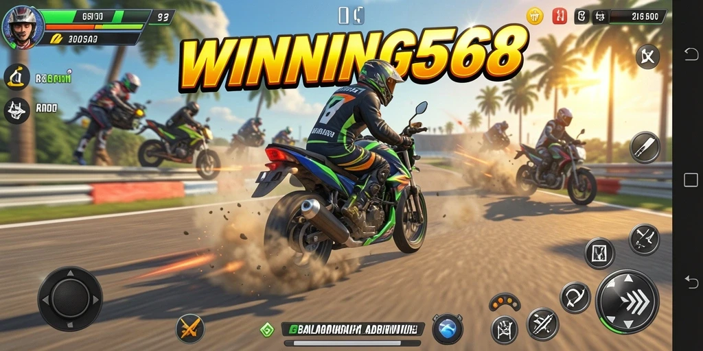 Gameplay mendebarkan dengan berbagai motor dan trek menantang.